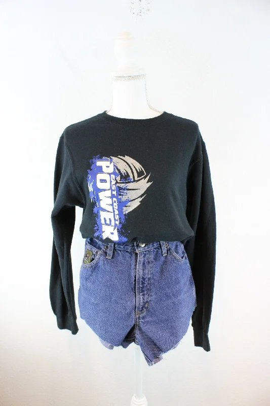 Vintage Black East Coast Power Sweatshirt  (S) Hoodie with Turtle Neck Cozy Winter