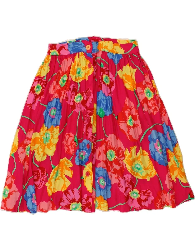STEFANEL Womens A-Line Skirt IT 44 Medium W28  Pink Floral Viscose silk skirt sleek