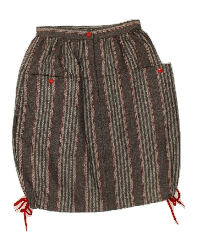 VINTAGE Womens Bubble Skirt W24 XS Grey Striped Wool casual skirt length