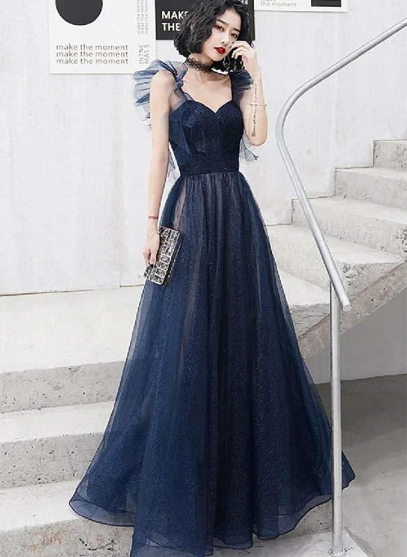 Navy Blue Tulle Sweetheart A-line Long Formal Dress, Blue Prom Dress Party Dress Tunics Occasion special