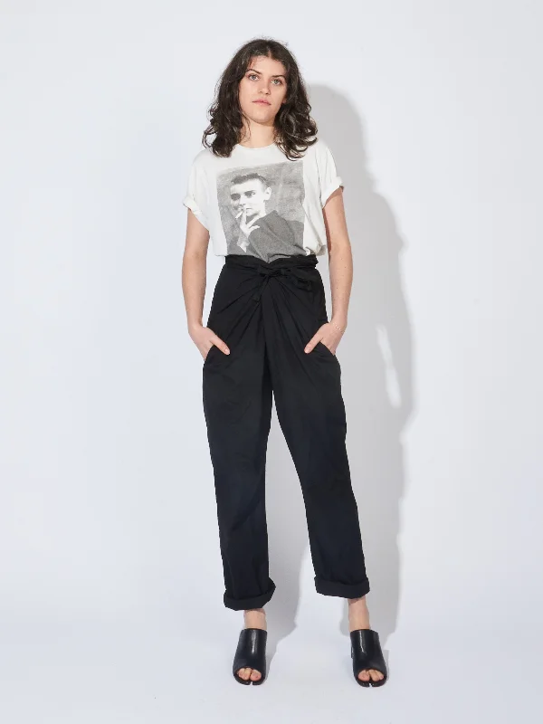 Black Suvin Cotton Broadcloth Wrapped Pants Elegant Wool Trousers