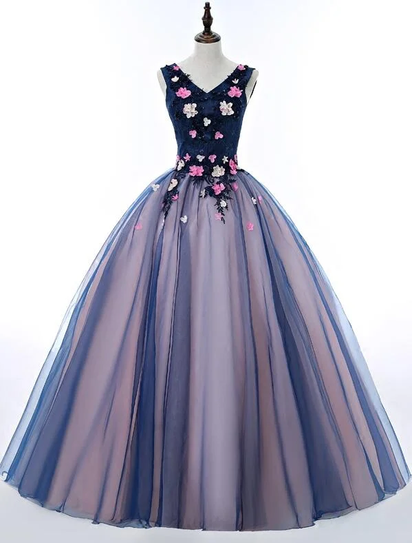 Beautiful Pink and Blue Organza Long Party Dress, Sweet 16 Gown High-Low Hemline Casual