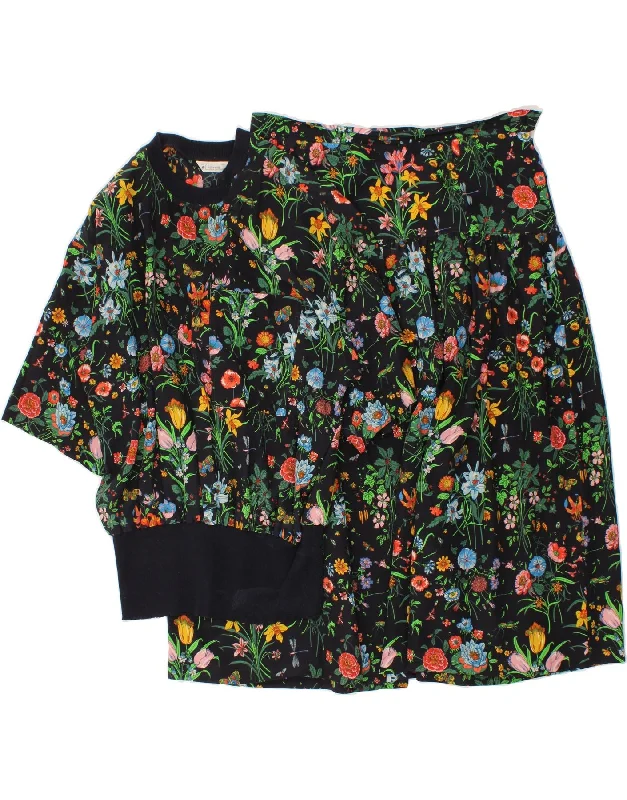 VINTAGE Womens 2 Piece Skirt Set IT 46 Large W34  Black Floral Silk denim skirt trendy