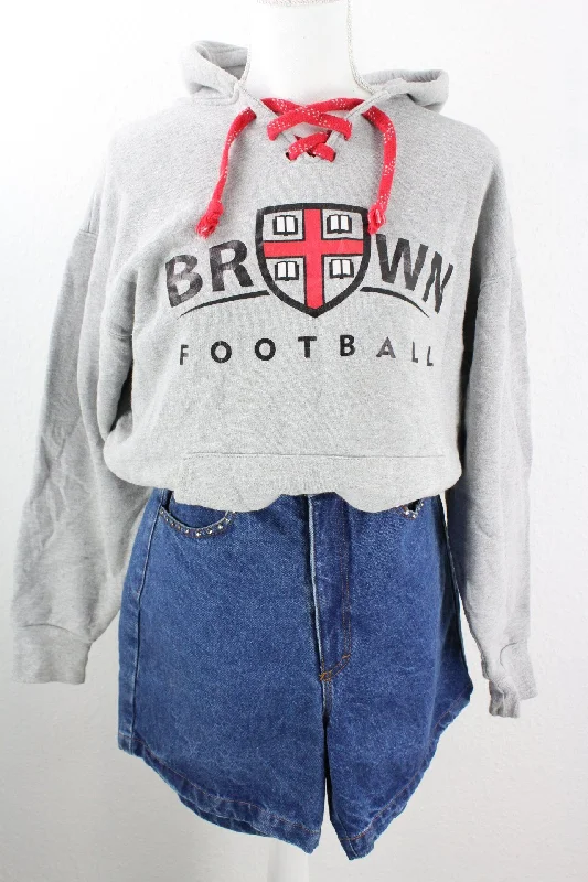 Vintage Grey Football Hoodie (XL) Hoodie with Hem Frayed Vintage Worn