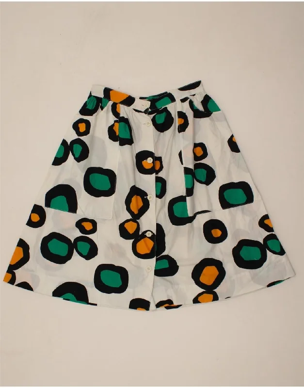 VINTAGE Womens High Waist A-Line Skirt IT 46 Large W29 White Cotton floral skirt print
