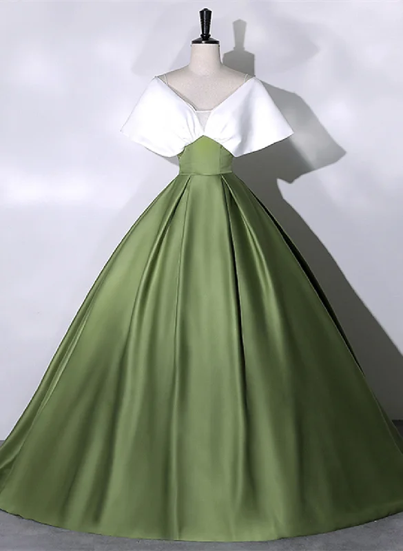 Green and White Satin Long Party Dress, Ball Gown Long Formal Dress Tunics Leisure comfortable