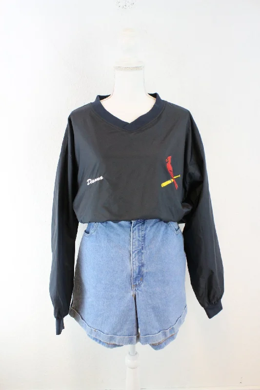 Vintage Blue Nylon Sweatshirt (L) Hoodie with Back Slit Movement Comfort