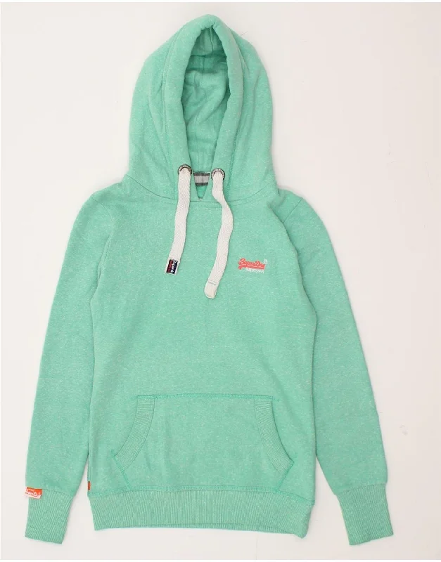 SUPERDRY Womens Hoodie Jumper UK 10 Small Turquoise Polyester Hoodie with Pattern Geometric Abstract SUPERDRY Womens Hoodie Jumper UK 10 Small Turquoise Polyester Hoodie with Pattern Geometric Abstract