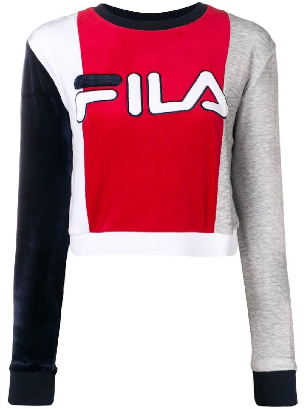 colour block cropped sweatshirt Hoodie with Hem Embroidery Detailed Premium