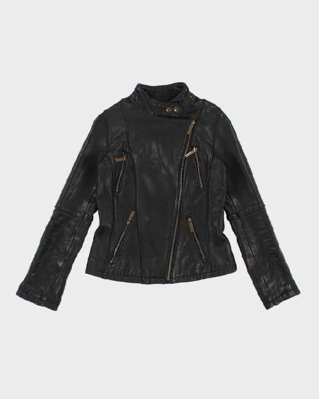 Womens Black Michael Kors Leather Biker Jacket - S Fitted Jacket Loose Jacket Oversized Jacket