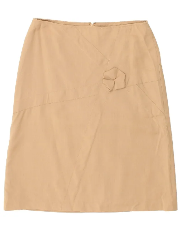 VINTAGE Womens A-Line Skirt UK 14 Large W30  Beige Wool elastic waist skirt