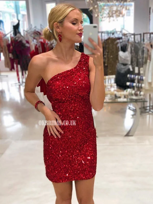 Charming One-shoulder Red Sequin Cross-back Homecoming Dress, FC6135 Tunics Luxurious high-end