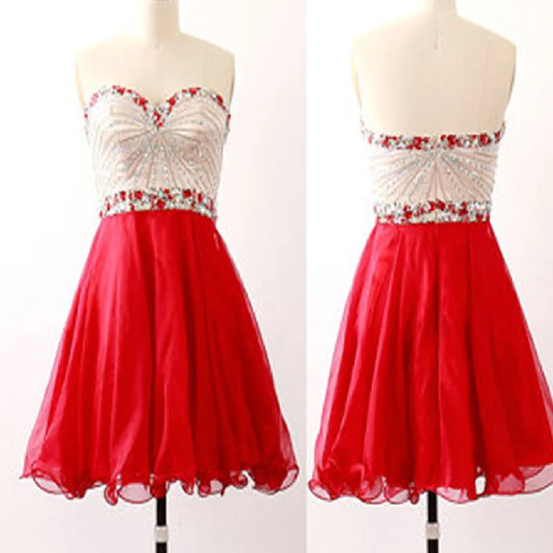 Red Strapless sparkly unique vintage chiffon unique homecoming prom dress,BD0044 Tunics Chinos classic