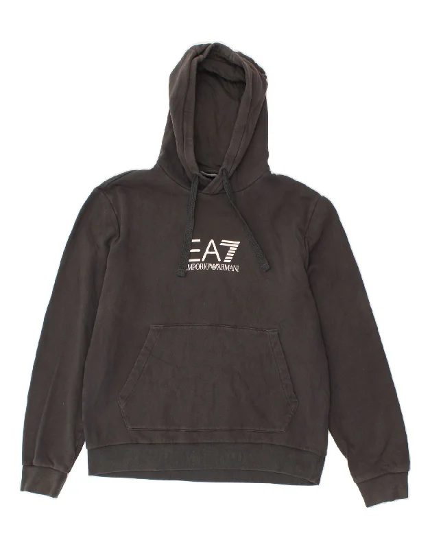 EMPORIO ARMANI Womens Graphic Hoodie Jumper UK 18 XL Black Cotton Hoodie with Raw Hem Edgy Unfinished EMPORIO ARMANI Womens Graphic Hoodie Jumper UK 18 XL Black Cotton Hoodie with Raw Hem Edgy Unfinished