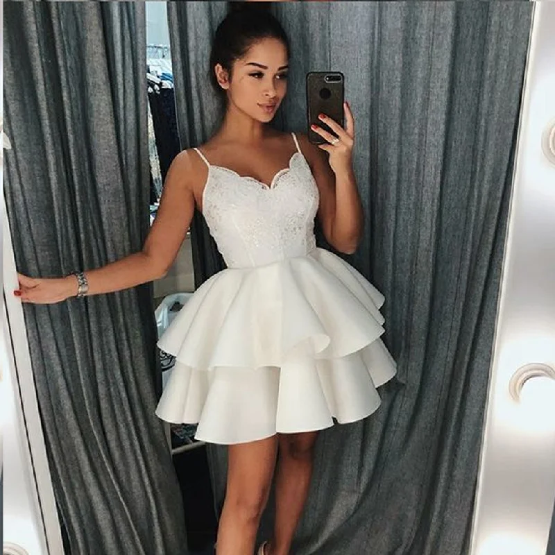 Spaghetti Straps A-line Lace Elegant Homecoming Dress, FC2566 Tunics Print Colorful