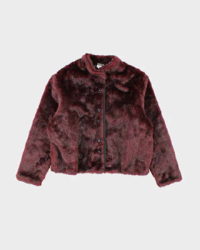Y2k 00s Nanuk Red Faux Fur Jacket - L Satin Jacket Silk Jacket Chiffon Jacket
