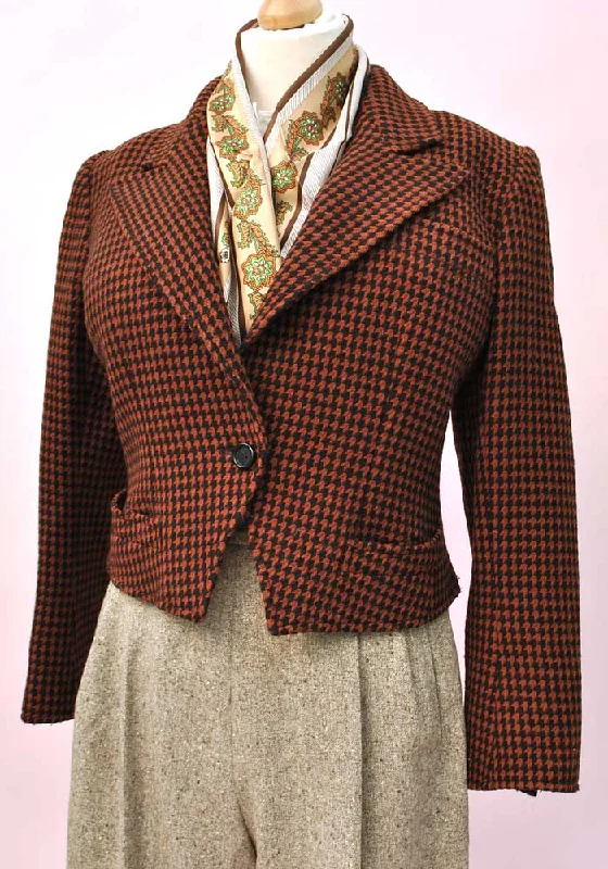 1980s Vintage YSL Yves Saint Laurent Tweed Jacket • Size 40B • Copper Black Front Pockets Side Pockets Patch Pockets
