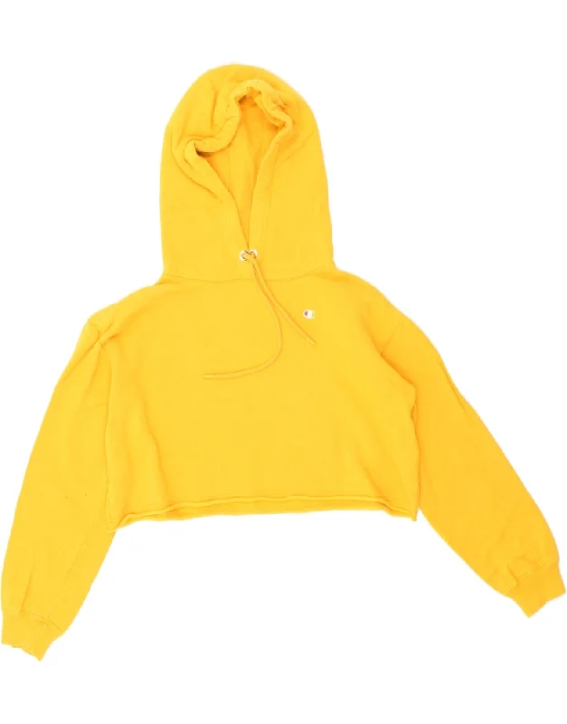 CHAMPION Womens Oversized Graphic Crop Hoodie Jumper UK 10 Small Yellow Hooded Sweatshirt Casual Wear Street Style CHAMPION Womens Oversized Graphic Crop Hoodie Jumper UK 10 Small Yellow Hooded Sweatshirt Casual Wear Street Style