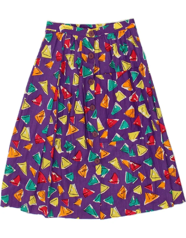 VINTAGE Womens A-Line Skirt W26 Small Purple Geometric linen skirt natural