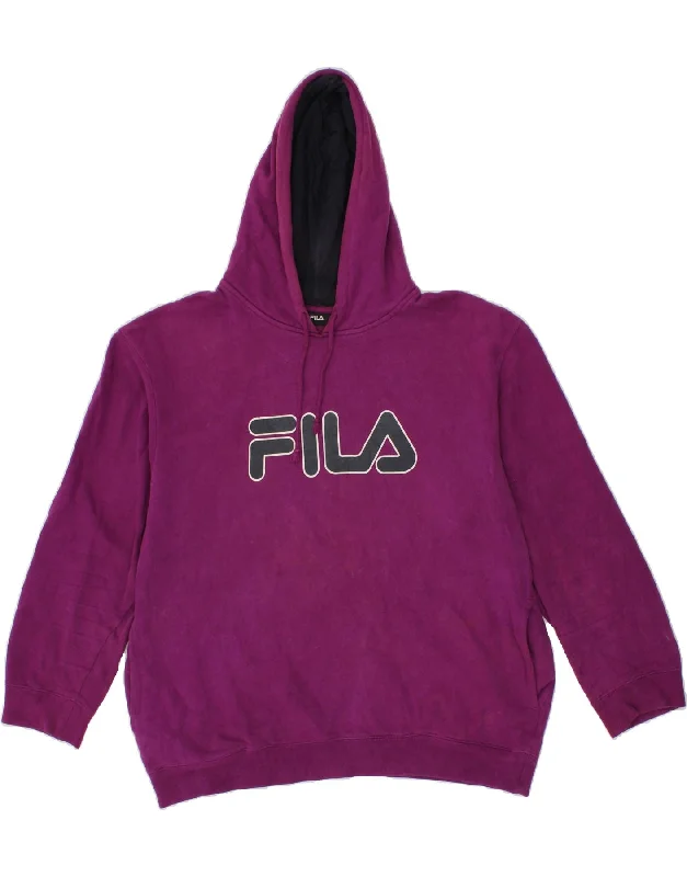 FILA Womens Oversized Graphic Hoodie Jumper UK 18 XL Purple Cotton Hoodie with Tied Waist Feminine Flattering