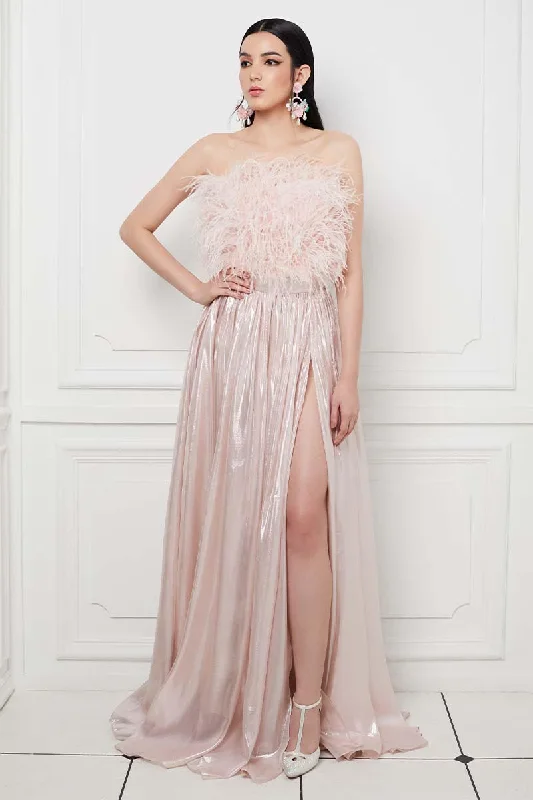 Pleated Maxi Skirt With Side Slit in Pink cashmere skirt soft