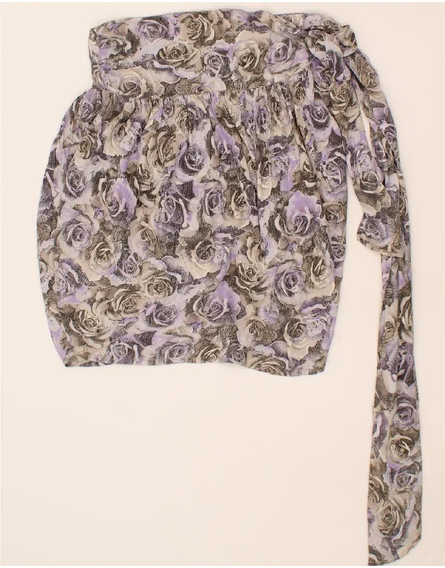 VINTAGE Womens Bubble Skirt IT 44 Medium W30 Grey Floral Viscose button skirt front