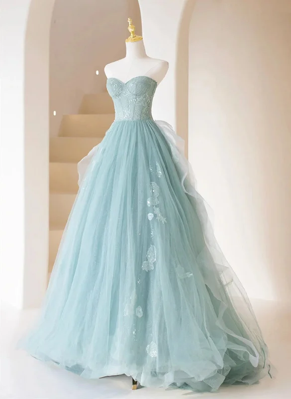Lovely A-line Tulle Strapless Long Prom Dress, A-Line Tulle Formal Party Dress Turtleneck Warm Winter