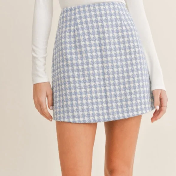 Sadie & Sage Sky Blue Mila Houndstooth Mini Skirt tulle skirt dreamy