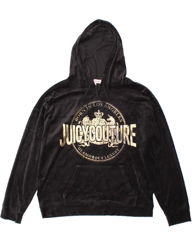 JUICY COUTURE Womens Oversized Graphic Hoodie Jumper UK 18 XL Black Cotton Hoodie with Mesh Breathable Sporty