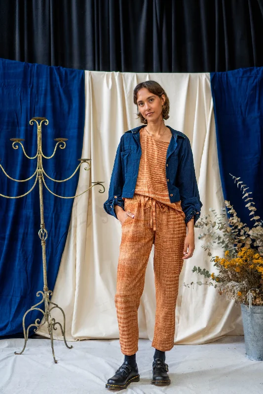 Drawstring Pants - Rust Mixed Weave Khadi Trendy Wide-Leg Pants