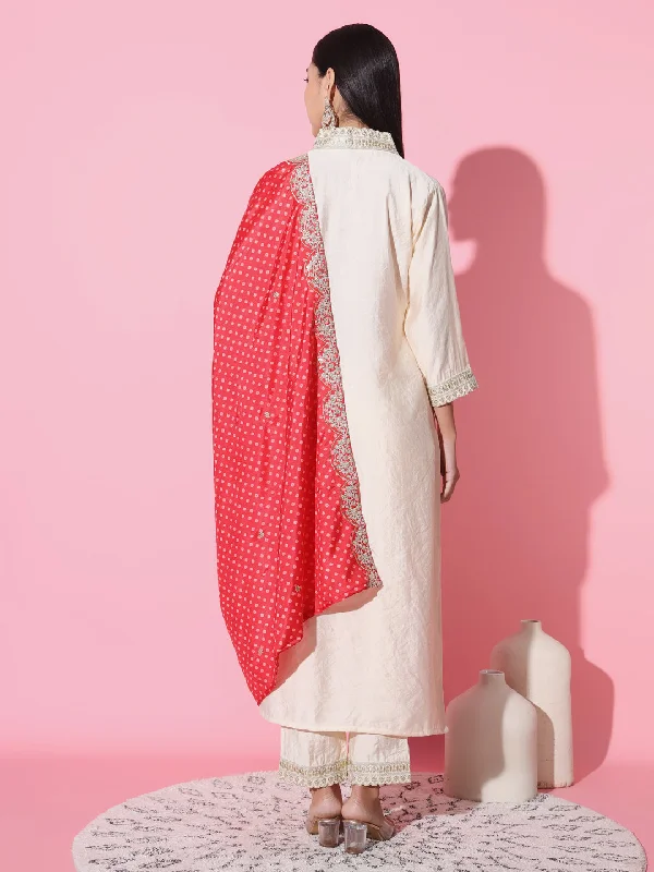 Women V-Neck Sequence Embroidered Work Gadhwal Fabric Kurta & Pant Set Comes With Muslin Fabric Dupatta - Taantav Chic Wool Trousers Women V-Neck Sequence Embroidered Work Gadhwal Fabric Kurta & Pant Set Comes With Muslin Fabric Dupatta - Taantav Chic Wool Trousers