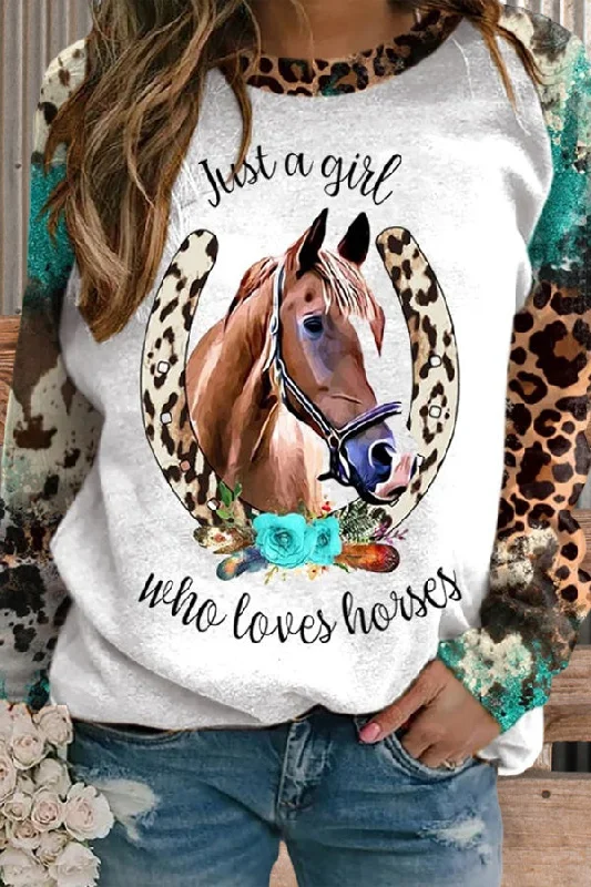 Retro Western Horse Pattern Sweatshirt Hoodie with Belted Waist Structured Tailored