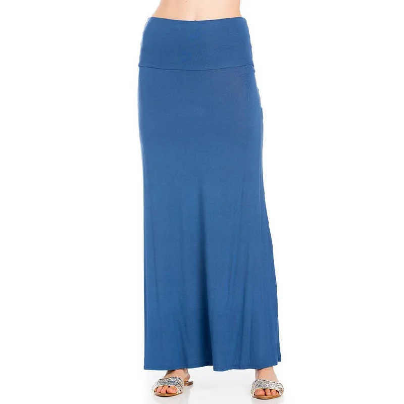 High Waist Solid Soft Maxi Skirt in Blue Indigo wool skirt warm