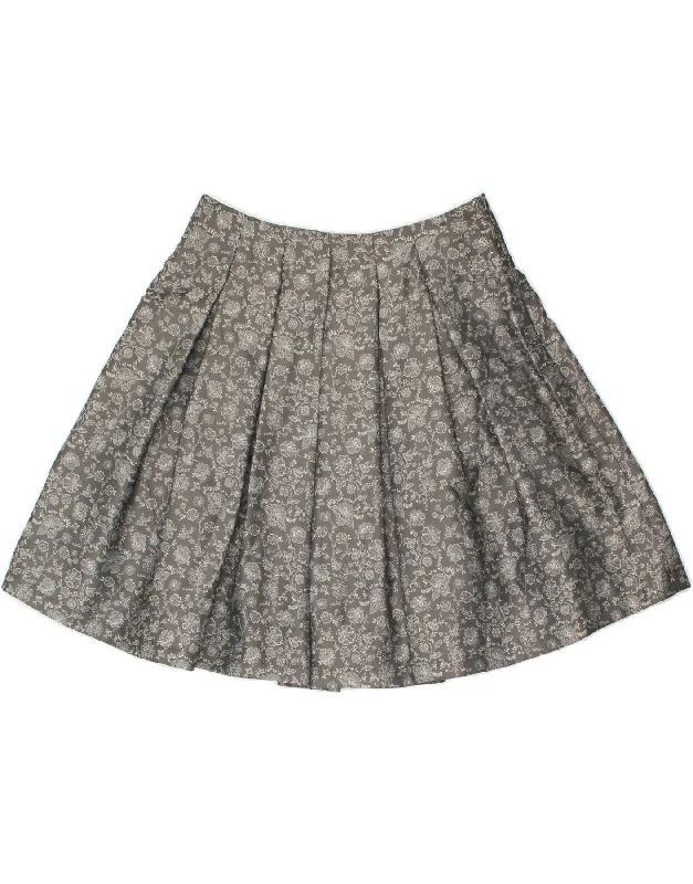 VINTAGE Womens Mini Skirt EU 34 XS W30  Grey Floral Polyester belted skirt waist
