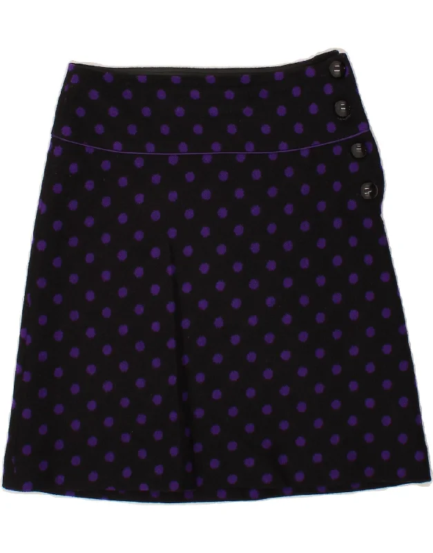HOBBS Womens A-Line Skirt UK 8 Small W28  Black Polka Dot Wool midi skirt versatile
