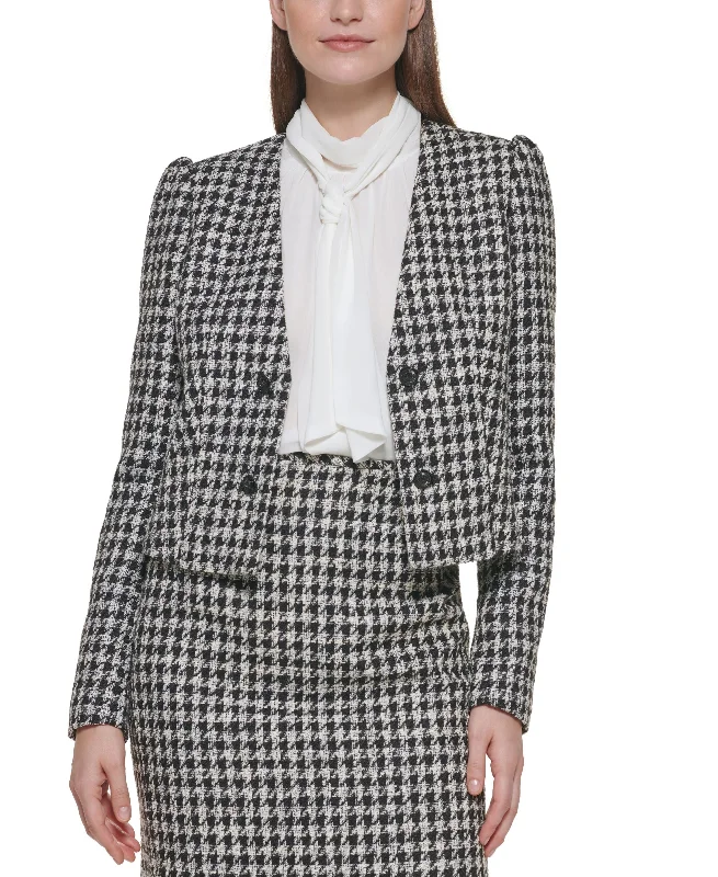 Open Front Houndstooth Tweed Jacket Mesh Jacket Canvas Jacket Denim Jacket