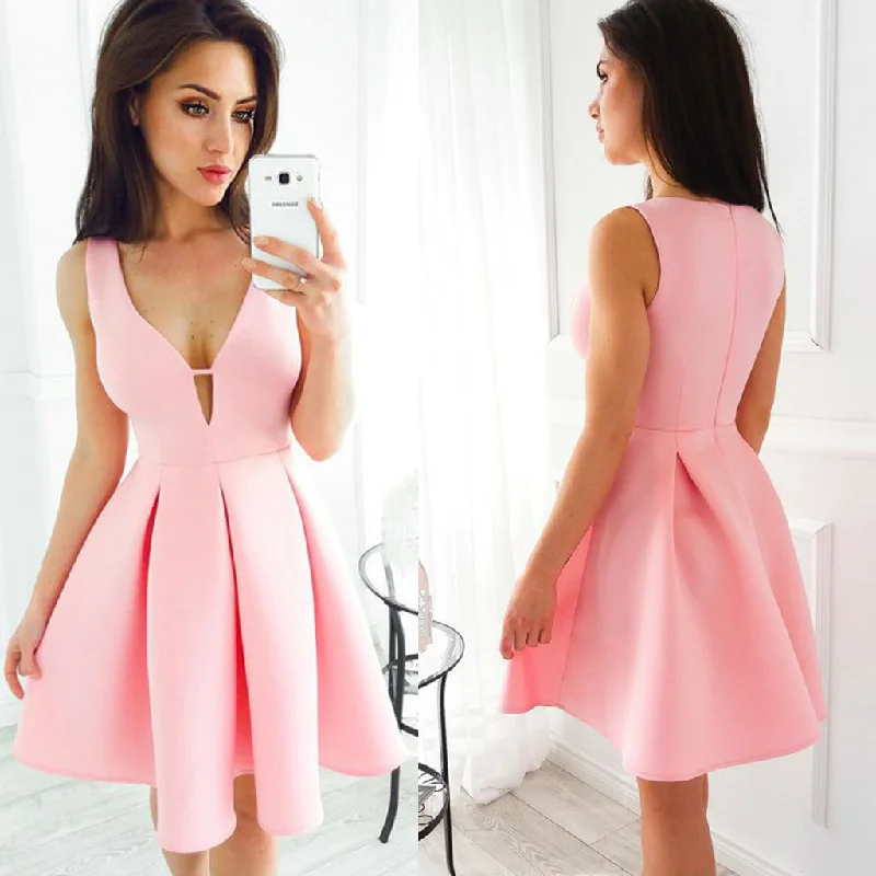Short Homecoming Dress, Satin Homecoming Dress, Simple Design Homecoming Dress, Knee-Length Junior School Dress, Pink Homecoming Dress, LB0751 Tunics Fashionable chic