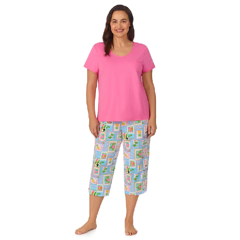 Cotton-Blend Short Sleeve Top with Cropped Pant 2-Pc Pajama Set PLUS Classic Bootcut Trousers