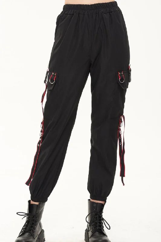 Black Punk Casual Skull Webbing Decoration Women's Long Pants Cozy Jogger Leggings