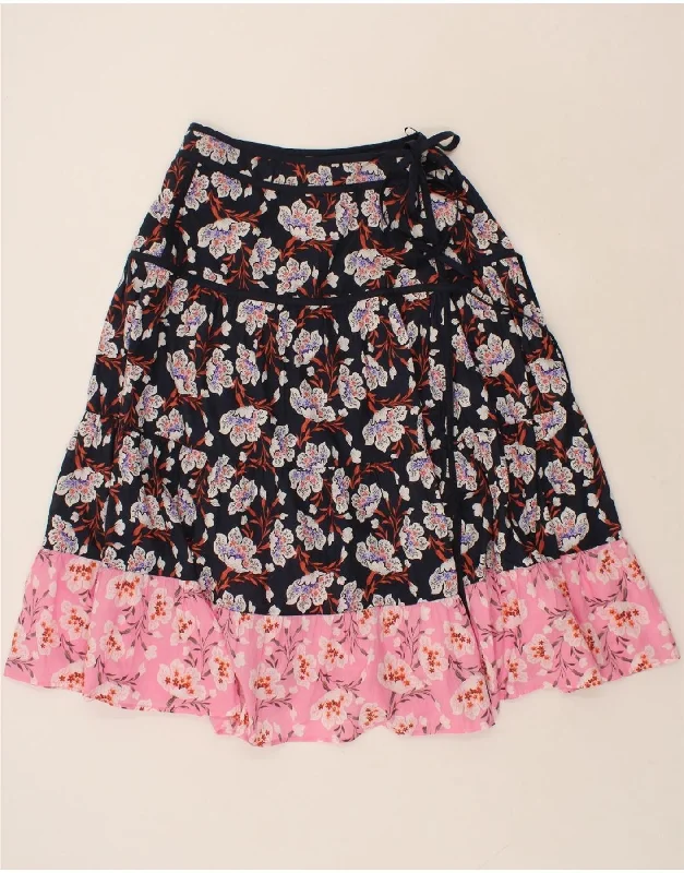 PER UNA Womens Wrap Skirt US 10 Large W32  Navy Blue Floral Cotton silk skirt elegant