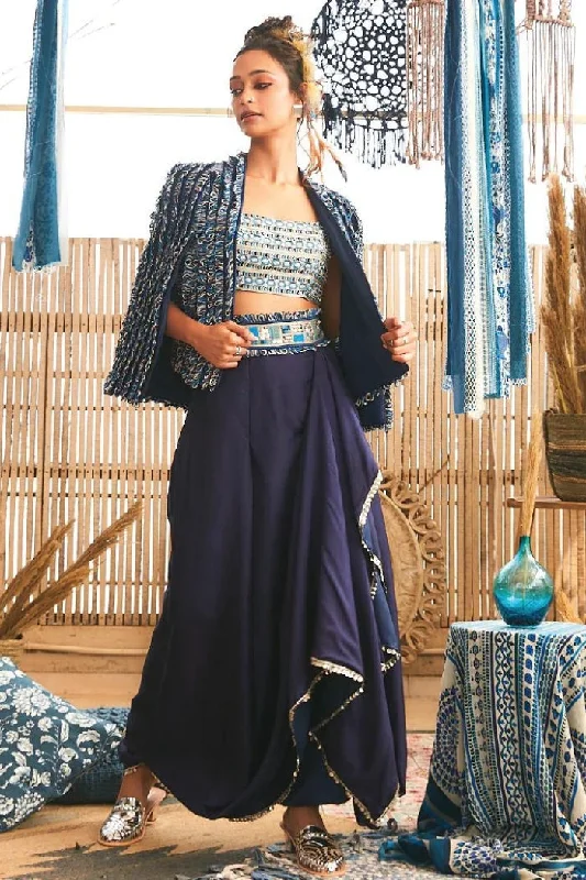 BLUETEXTURED NOOR JACKET SET Satin Jacket Silk Jacket Chiffon Jacket
