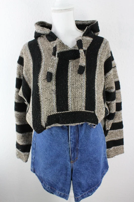 Vintage Beige Knit Hoodie (L) Hoodie with Mesh Breathable Sporty