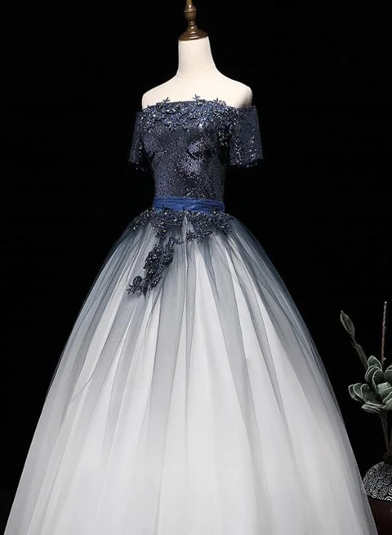 Beautiful Gradient Sequins and Tulle Long Party Dress, Blue Evening Dress Sweet 16 Gowns Tunics Wedding white