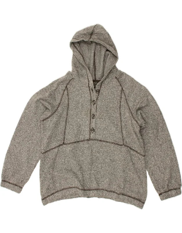 EDDIE BAUER Womens Hoodie Jumper UK 16 Large Grey Flecked Polyester Hoodie with Neon Bright Vibrant