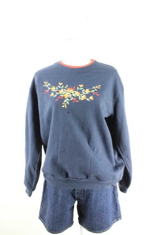 Vintage Floral Sweatshirt (L) Hoodie with Half-Zip Sporty Casual