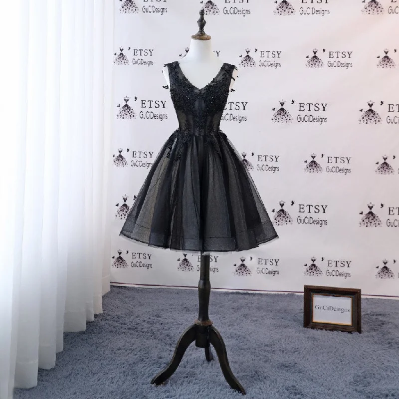 Black Applique Tulle Homecoming Dress,Sleeveless Organza Homecoming Dress, KX1309 Tunics Bestseller popular