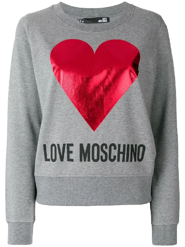 logo heart print sweatshirt Hoodie with Slit Hem Functional Movement