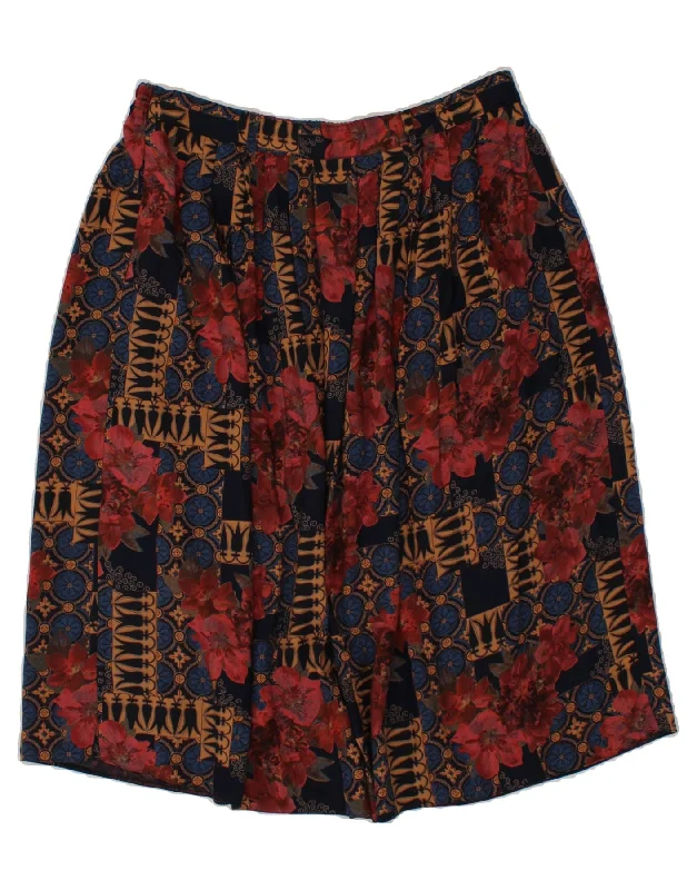 DEBENHAMS Womens Pleated A-Line Skirt UK 16 Large W32  Navy Blue Floral pleated skirt texture