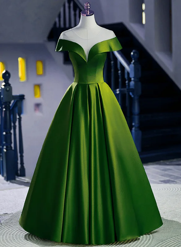A-line Green Satin Floor Length Party Dress, Green Long Formal Dress Tunics New arrival