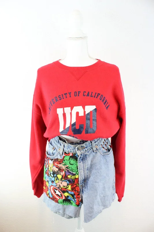 Vintage UCD California Sweatshirt (L) Hoodie with Rolled Sleeves Casual Relaxed
